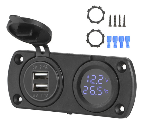 Voltímetro De Temperatura Para Coche, Doble Usb, Toma De Cor