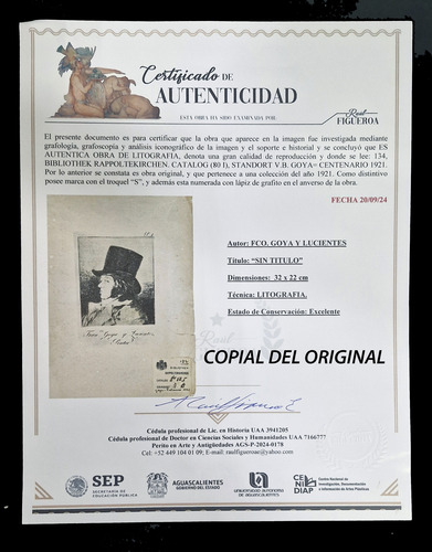 Litografia/grabado 116 Francisco Goya Lucientes Certificada (Usado)
