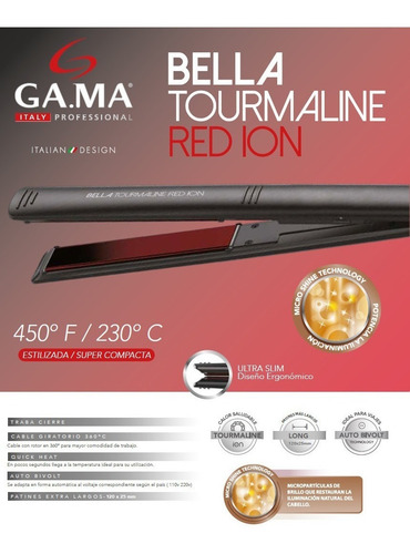 Planchita De Pelo Ultra Slim Gama Bella Tourmaline Red Ion