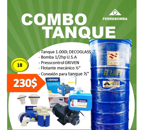 Combo Tanque 1000lts Deco Glass, Accesorios, Bomba 1/2hp Usa