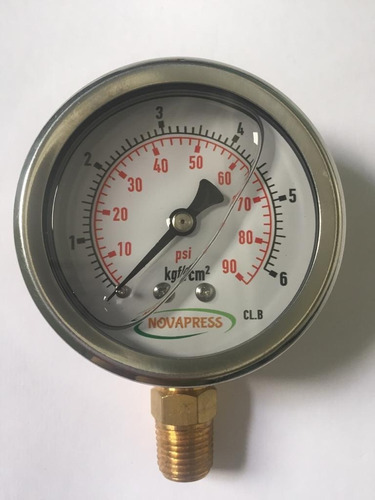Manômetro Glicerina Cx.inox 0-6 Kg: 90 Psi R.1/4+certificado
