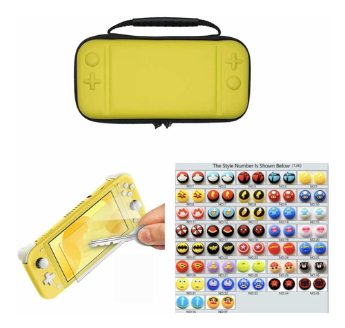 Estuche Rígido Amarillo Switch Lite + Vidrio Templado+2 Caps