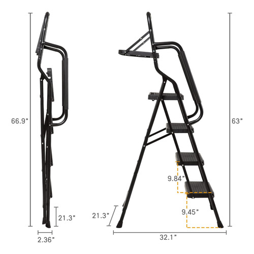 Escalera De 4 Escalones Con Pasamanos, Taburete Plegable Con