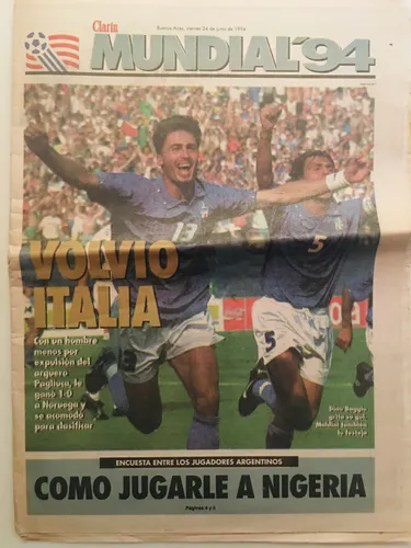 comprar Suplemento Clarín Mundial 94 24-6-1994 Baggio