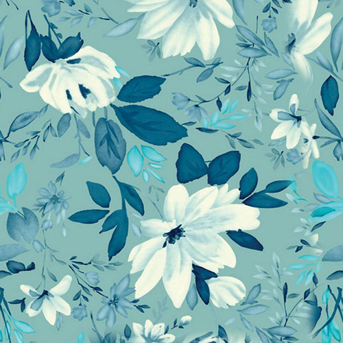 Papel De Parede Floral Em Tons De Azul