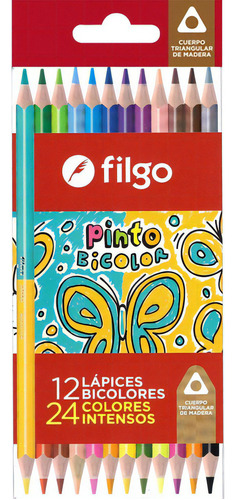 Lapiz Filgo Pinto Bicolor Doble Punta 12 Lapices 24 Colores