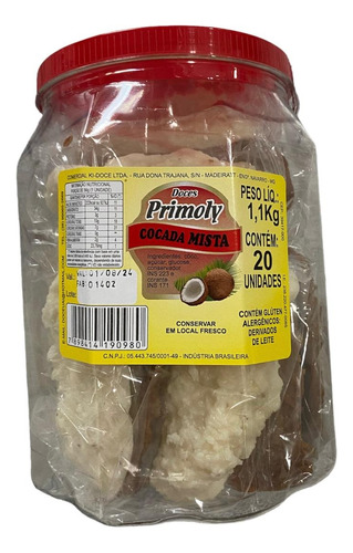 Cocada Mista Pingada Primoly 1,1kg - Pote C/ 20 Doces