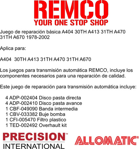 Kit Reparación Transmision Aut A413 Mini Ram Van 2.5l 84-88