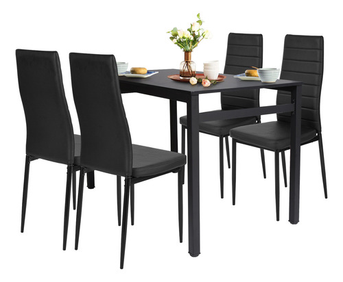 Homemake Furniture Comedore Moderno De 4 Sillas, Color Negro