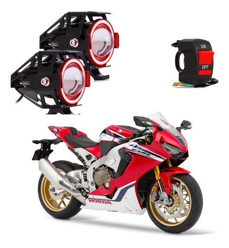 Farol Milha Angel Eye U7 Mini Vermelho Moto Cbr 1000rr 2004