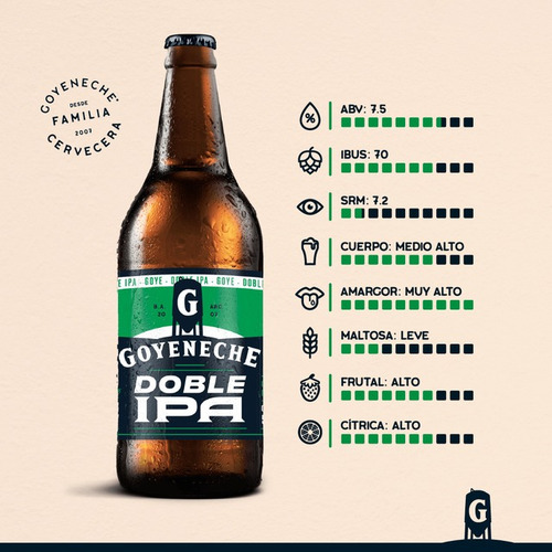 Combo X 6 Cerveza Artesanal Goyeneche 500ml - Doble Ipa