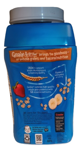 Cereal Gerber Para Bebe, Grain & Grow, 8 Oz, Platano Fresa