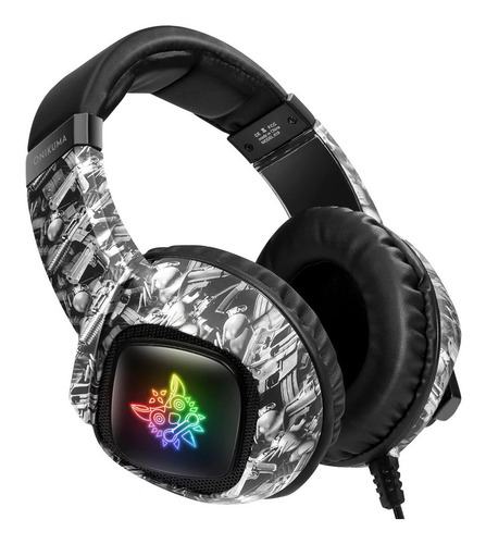 Imagen 3 de 5 de Auriculares gamer Onikuma K19 camuflaje gris con luz rgb LED