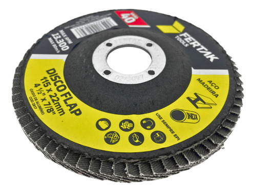 Disco Flap 115mm 4.1/2 Madeira E Aço Cônico Grão40 Fertak