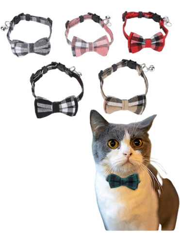 5pcs Collar De Gato Con Pajarita Campana Pequeña Ajustable