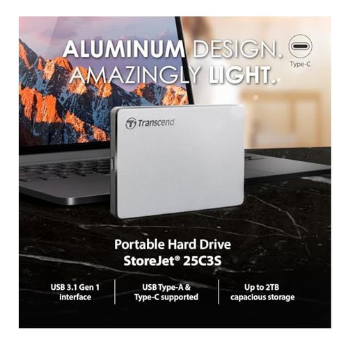 Trascend 2tb Sj25c3s, Disco Duro Externo Portátil, Elegante