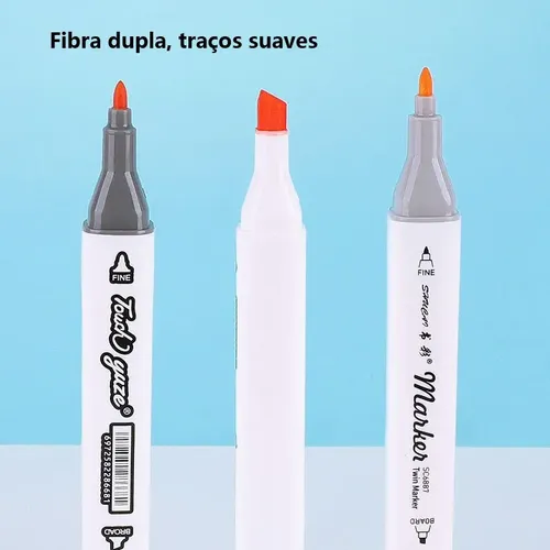 Canetinhas Coloridas Maleta 80 Cores Ponta Dupla Profissiona