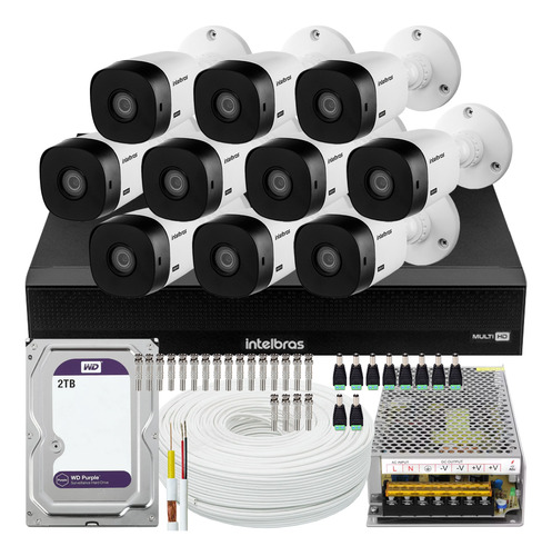 Kit Cftv 10 Cameras Full Hd Dvr Intelbras 1016 2tb Wd Purple