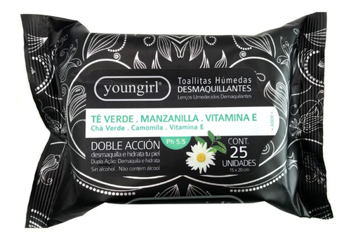 Toallitas Desmaquillantes Youngirl X 25 Té Verde+manzanilla+