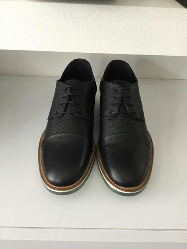 Zapato Casual De Piel Negra Para Caballero Suela Verde. 3315