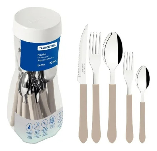 Set Cubiertos Tramontina Leme 20 Piezas Beige