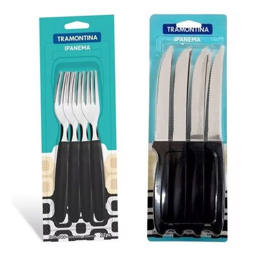 Set Cubiertos X24 Cuchillo Tenedor Tramontina Ipanema Negro 