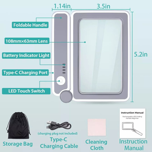 Lupa Recargable De 4x Para Lectura,con 10 Luces Led