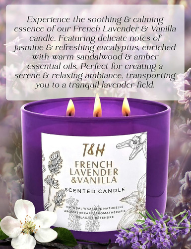 Vela De Aromaterapia De Vainilla Y Lavanda De 3 Mechas | Vel