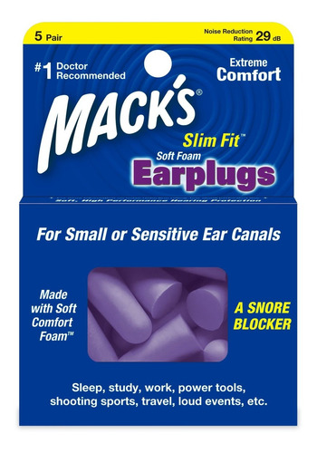 Mack's Slim Fit Tapones Para Los Oídos (espuma Suave 5 Pares