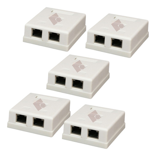 Kit 5 Roseta Pared Doble Jack Keystone Integrado Cat5e Rj45