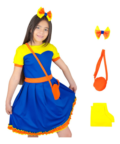 Disfraz Bely Con Moño Y Cubrebota, Vestido Belly Moño Para Niña, Nuevo Beto Fiesta Halloween Cumpleaños Azul Y Amarillo Beto Fabuloso Party Fiesta 