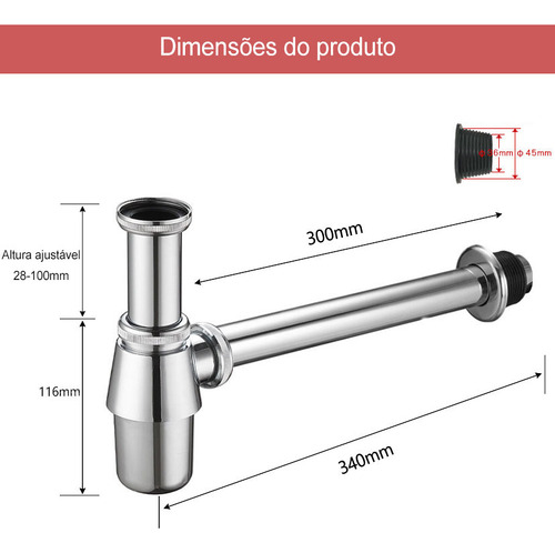 Sifão Lavatório Banheiro Metal Com Copo Cromado Anti-odor