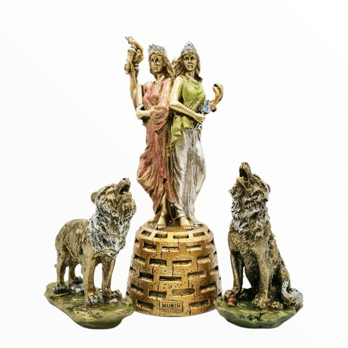 Imagen 1 de 2 de Paquete Diosa Hecate Triple Dorada 27cm Con Sus 2 Perros