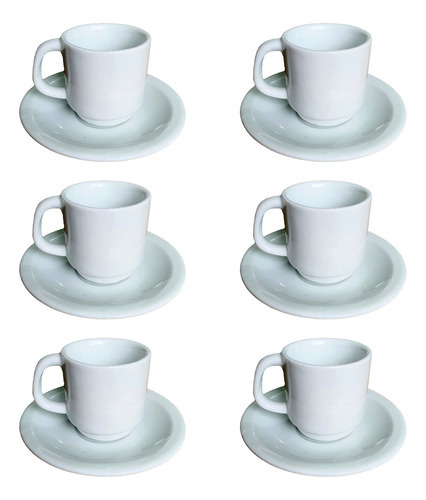 6 Xícaras De Cafe 55ml Porcelana Empilhável Hotel Branca