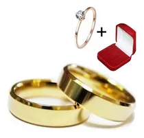 Comprar Par Aliança Banhado Ouro Real 18k 6mm + Anel Solitário