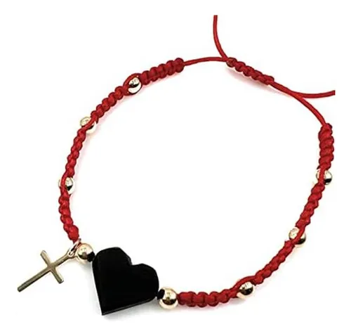 Leslie Boules Pulsera Azabache De Corazón Genuino De Hilo Ro