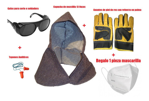 Kit Seguridad Soldadores Gafas + Capucha + Guantes + Tapones