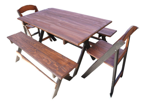 Mesa Plegable 80cm Con Bancas Y Sillas De Madera Set Terraza