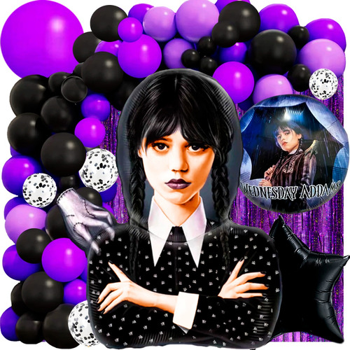 50 Art Globos Merlina Wednesday Friday Addams Halloween Deco