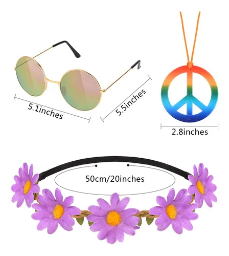 Juego De Accesorios Para Disfraz Hippie Hotusi, 18 Piezas, A