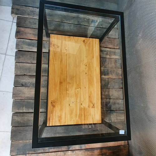 Imagen 7 de 7 de Mesa Ratona Arrime Industrial Hierro Madera + Cristal 10mm