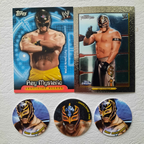 Tarjetas Wwe Rey Mysterio Lote De Cards Y Caps (tazos)