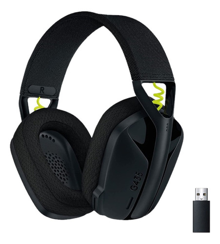 Audífonos gamer inalámbricos Logitech G G Series G435 G435 negro y amarillo fluorescente con luz  azul turquesa