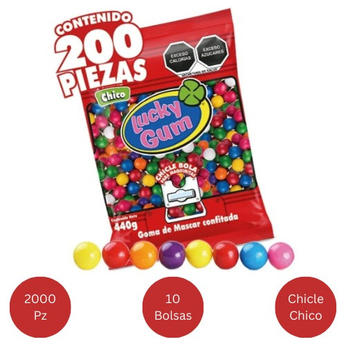 Chicle Bola Lucky Gum Chico 2000 Pzas 440 Gr Vending Maquina