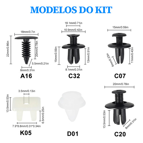 Kit Universal De Presilhas Para Fixação Automotiva 150 Peças