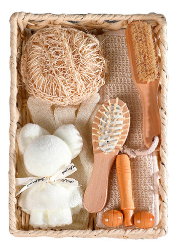 Set De Ducha Baño Cepillos Esponja Sisal Toalla Guante Spa