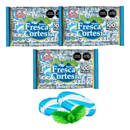Caramelo Menta Macizo 2400pz Fresca Cortesía Cool Toons