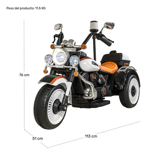 Motocicleta Montable Chopper Niños Policia Little Monkey Bluetooth Usb Color Negro