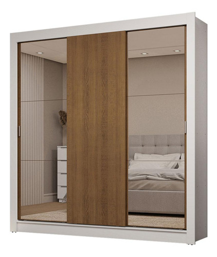 Ropero Closet Madesa 3 Puertas 2 Espejos Bm 10 Color Blanco/Marrón