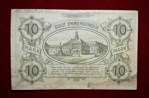 Billete 10 Marcos Alemania Notgeld 1918 Geiger 133.04b (Usado)